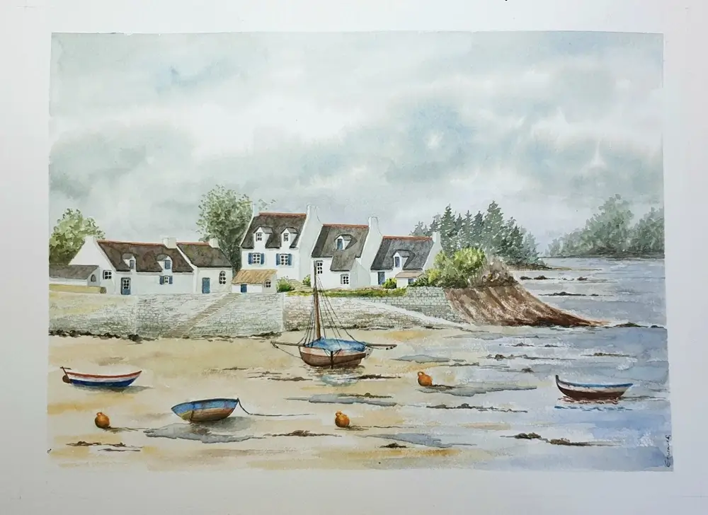 Aquarelle port du golfe du morbihan