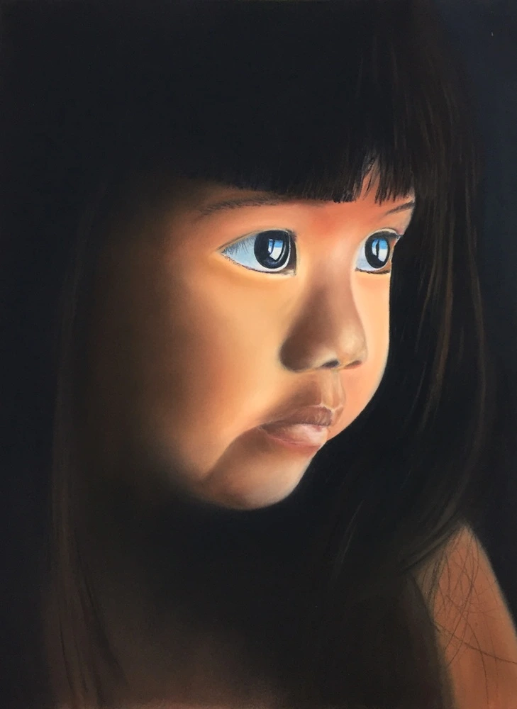 Pastel d'une jeune amazonienne en clair obscur