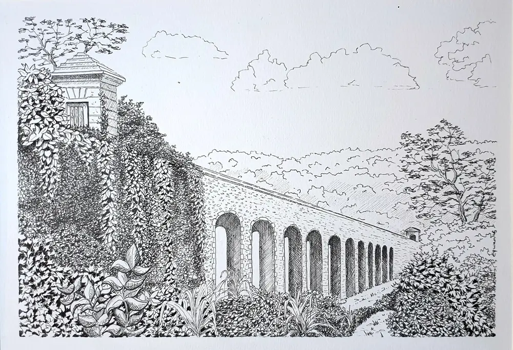 Encre de chine des arcades de Buc vues de Jouy