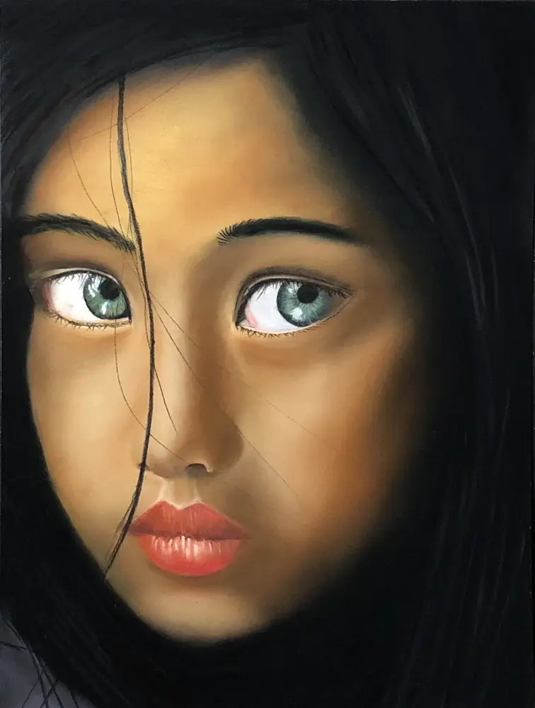 Pastel d'une jeune fille aux yeux verts