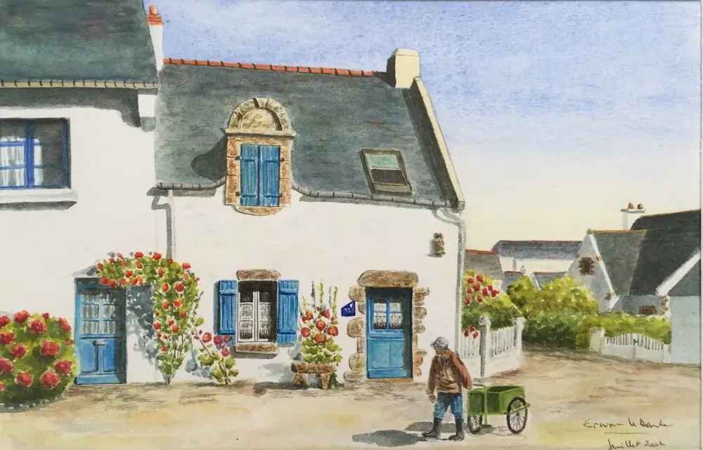 Aquarelle ruelle à Portivy sur Quiberon