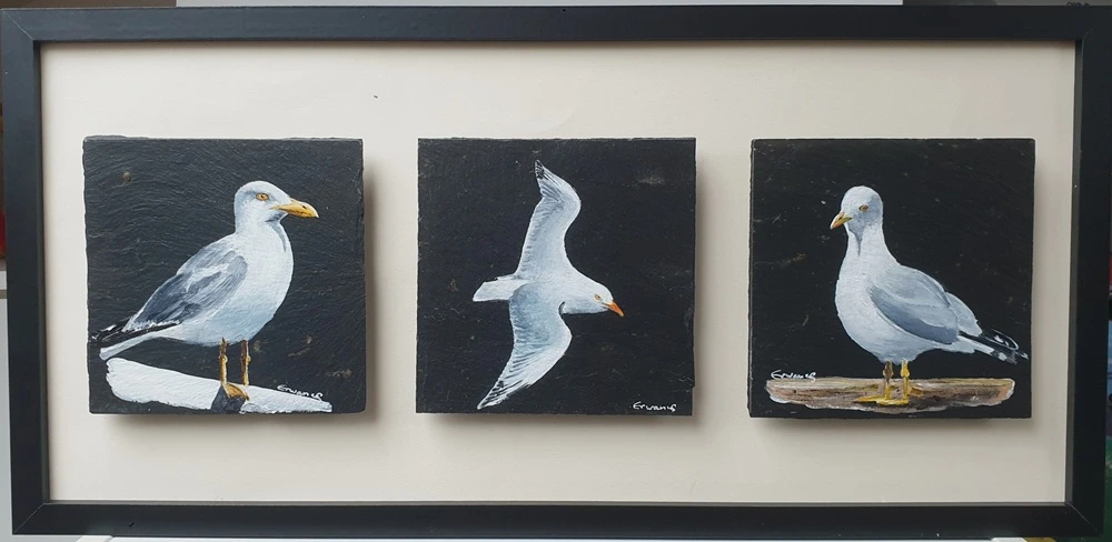 Triptyque ardoises peintes goéland