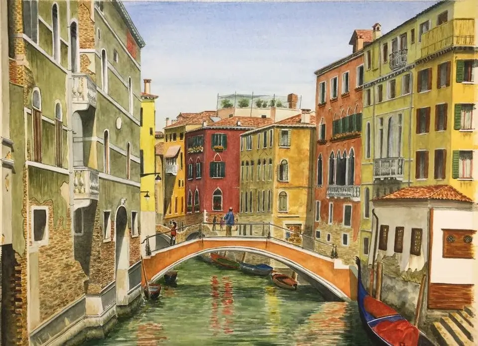 Aquarelle canal à venise