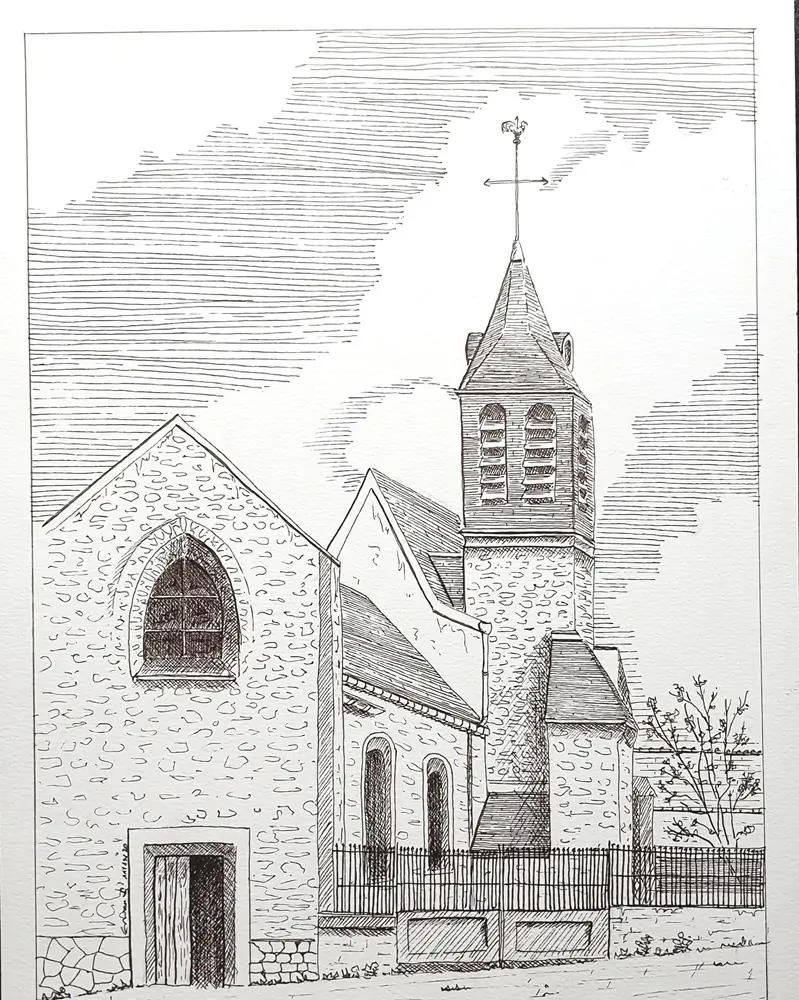 Dessin encre de chine de l'eglise de Buc