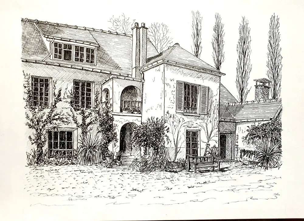 Dessin encre de chine haras de vauptain à Buc