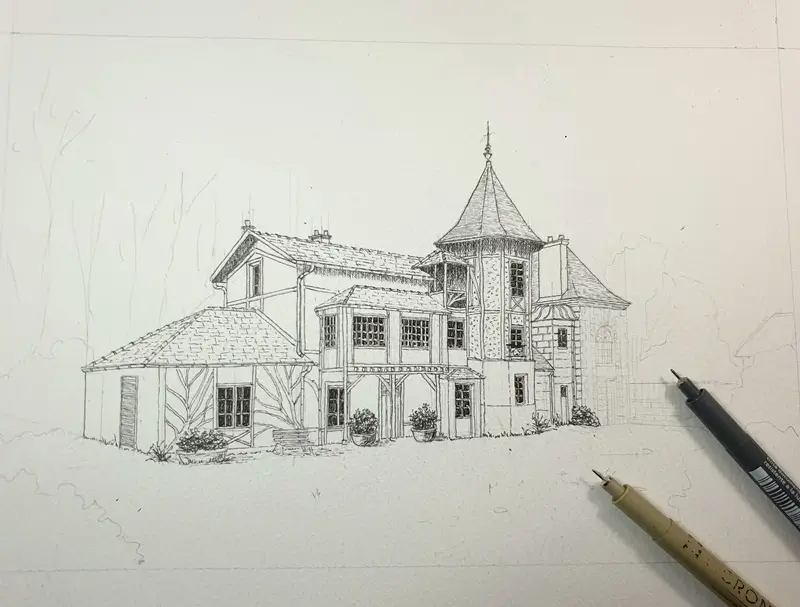 Encre de chine en cours de la maison 'Bleriot' à Buc